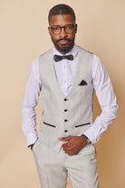 MARC DARCY Spencer Stone Single Breasted Waistcoat Stone model front view