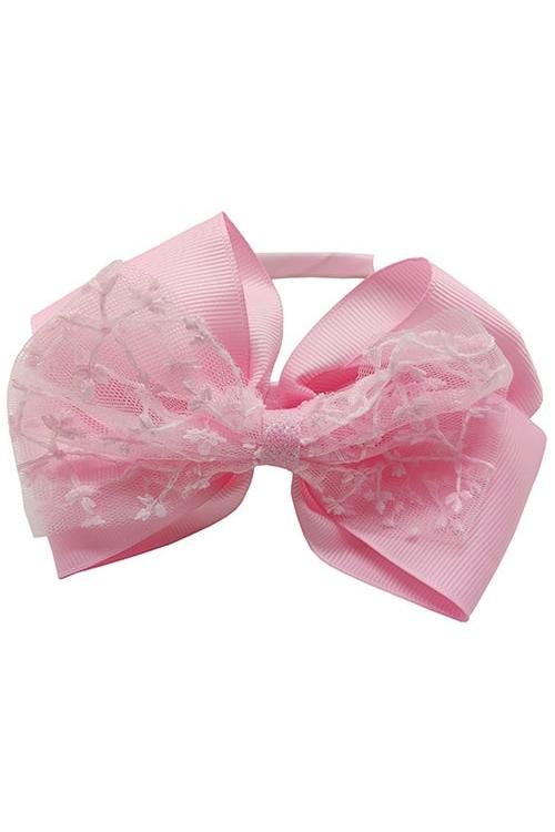Girl's Pink Lace Bow Hairband-Front View