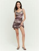 Tally Weijl multi animal print top worn by model, full - length front view