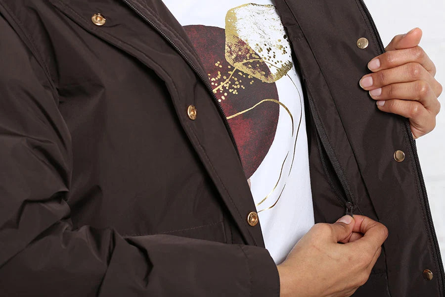 Rant & Rave Relax & Renew Becca jacket in chocolate brown, interior zip pocket detail