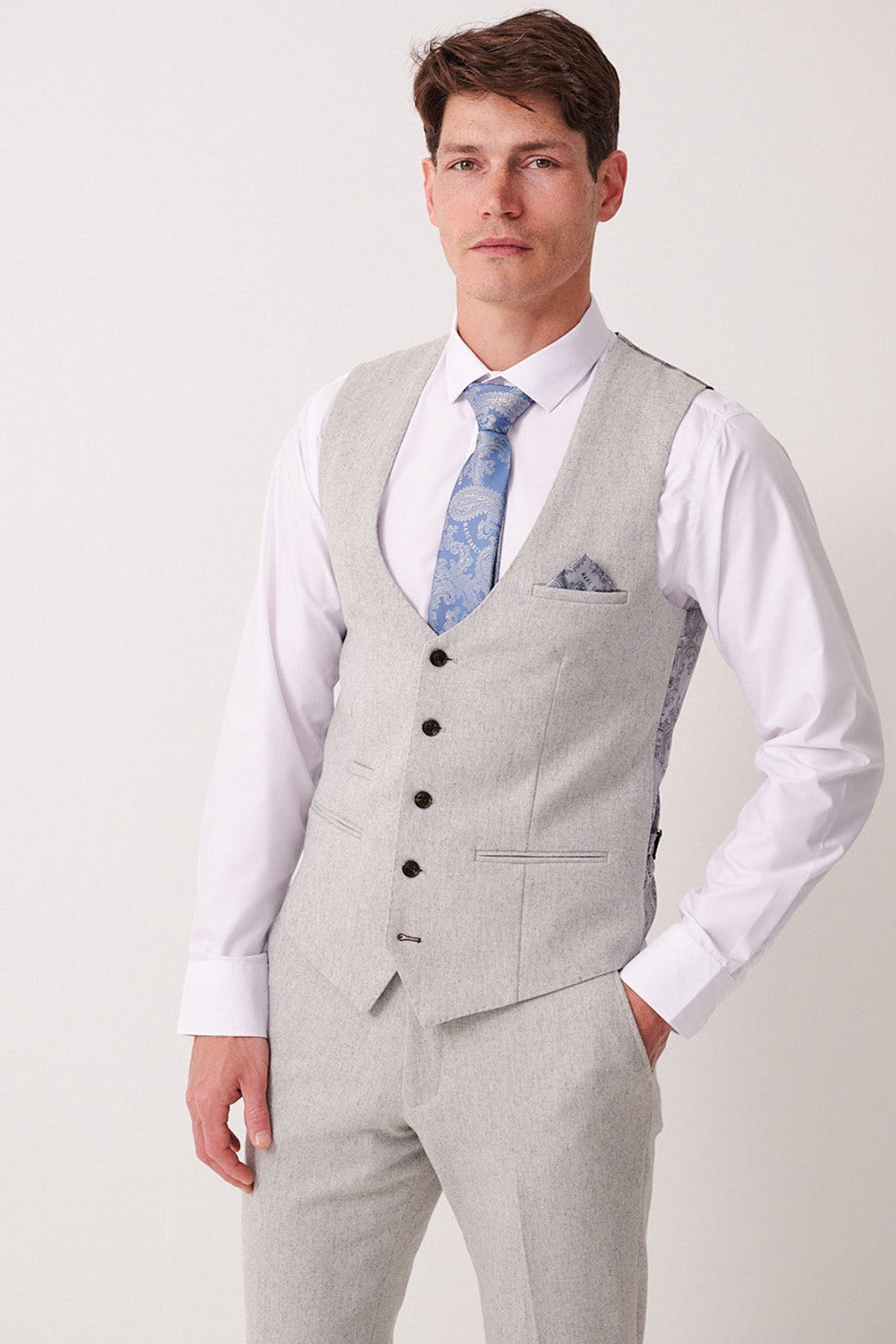 MARC DARCY Archie Silver Tweed Waistcoat SILVER front view