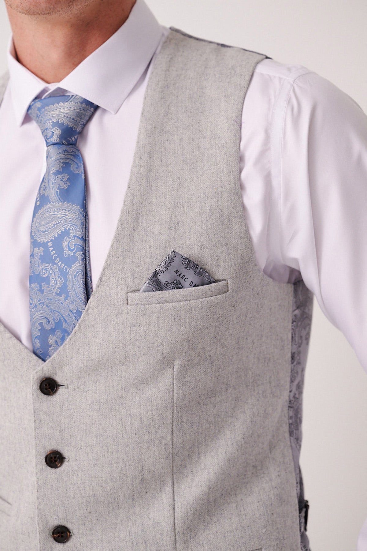 MARC DARCY Archie Silver Tweed Waistcoat SILVER back view