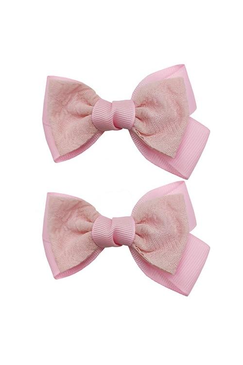 Girl's Pink 2 Pack Bow Clip-Front View