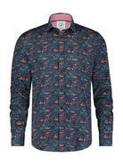 A Fish Named Fred Long Sleeve Shirt With Fish/Coral Pattern Night Sky Blue model front view
