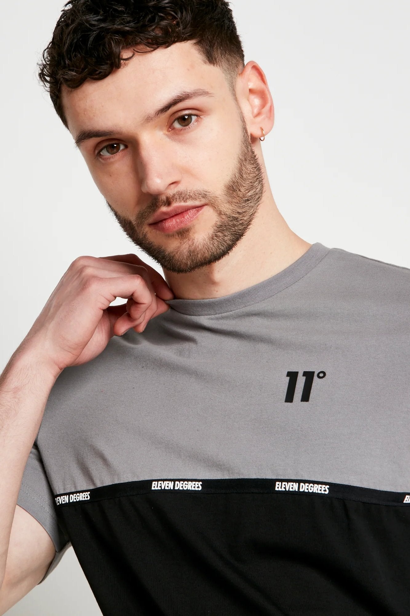 Cut & Sew Taped T-Shirt - Shadow Grey / Black-Collar view