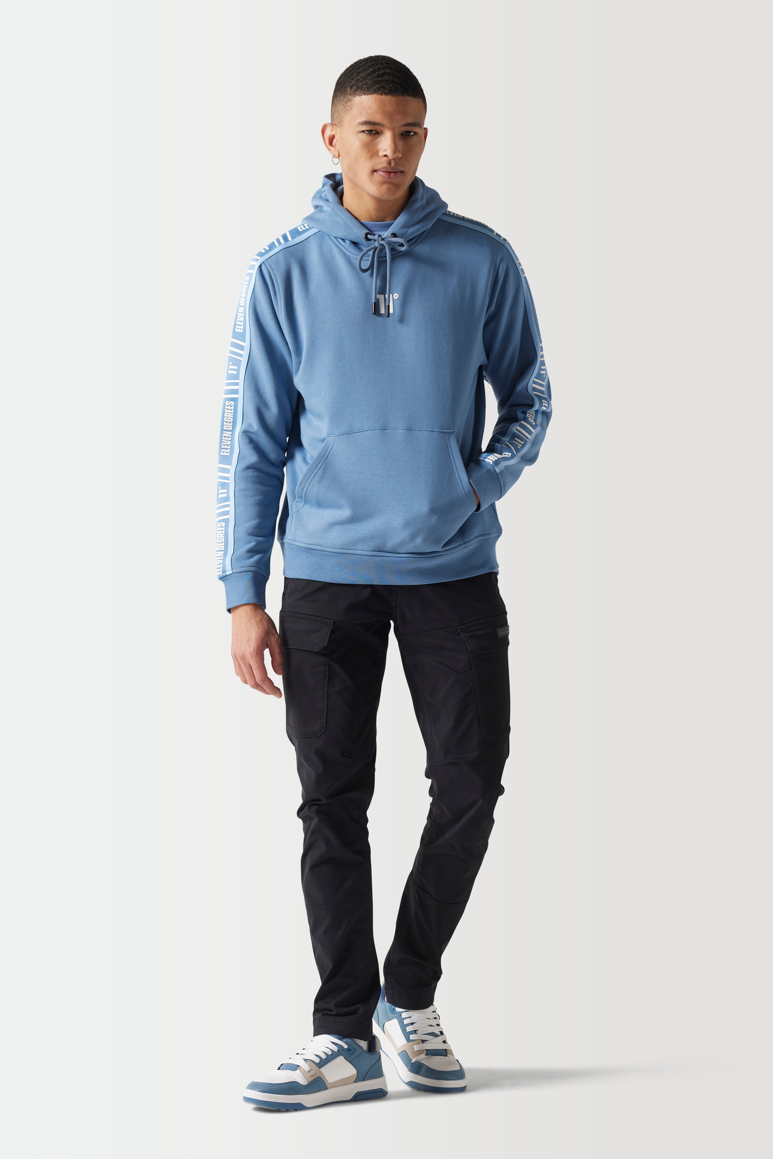 Retro Taped Hoodie-Elemental Blue-Full model view