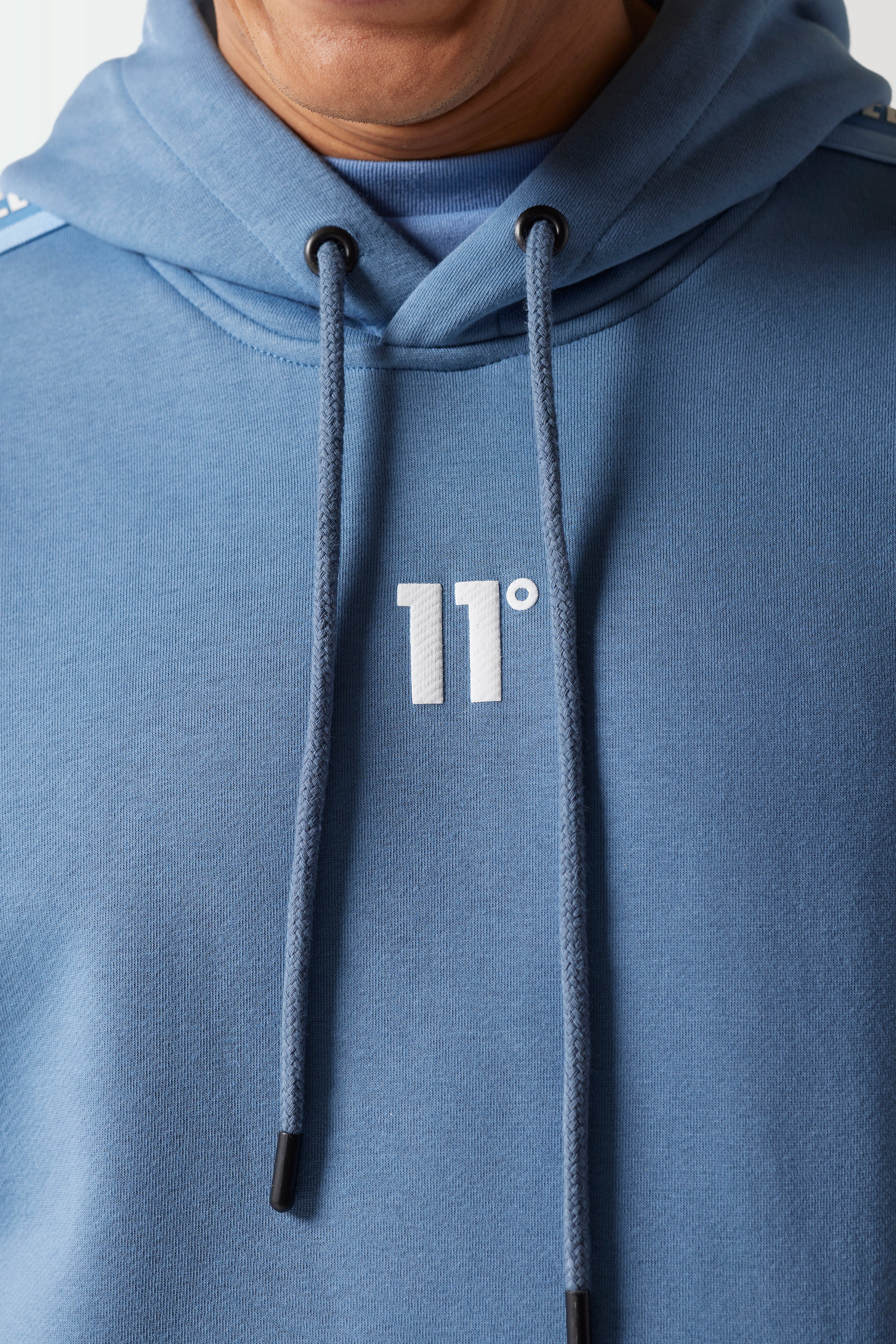 Retro Taped Hoodie-Elemental Blue- Chest logo view
 