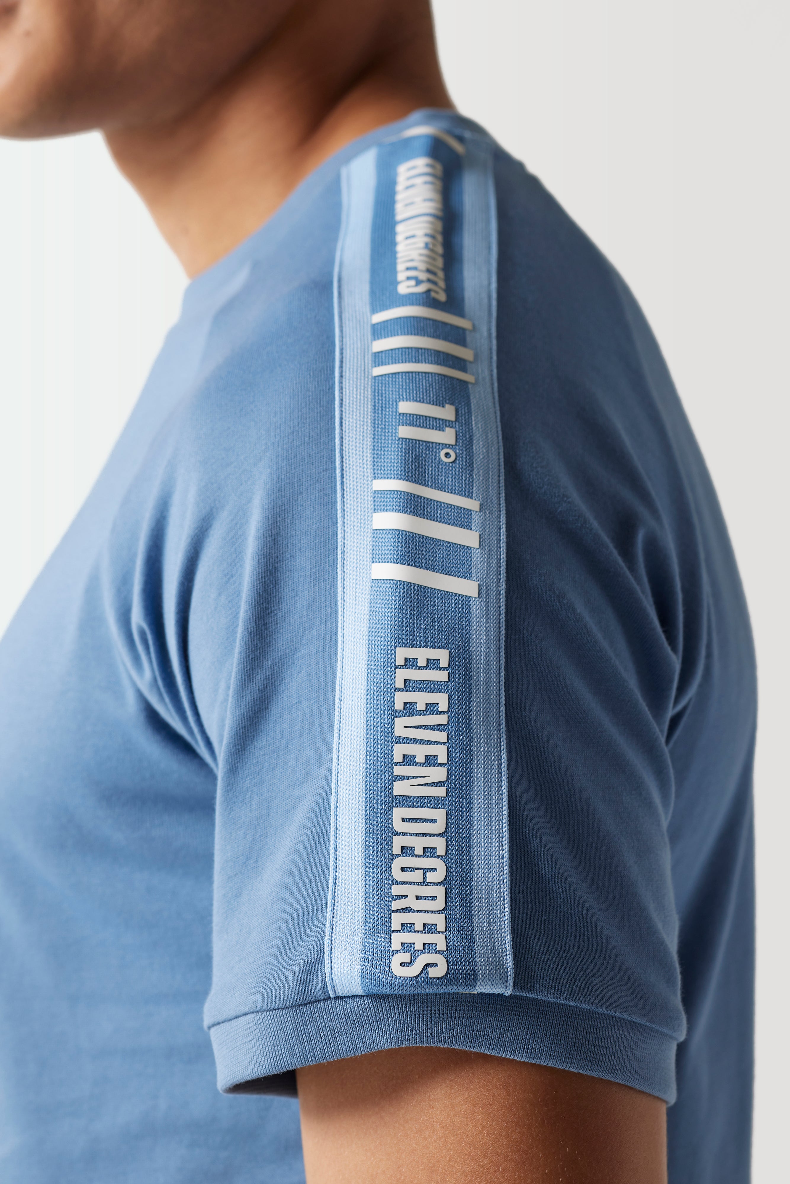 Retro Taped T-Shirt-Elemental Blue-Sleeve taping detail