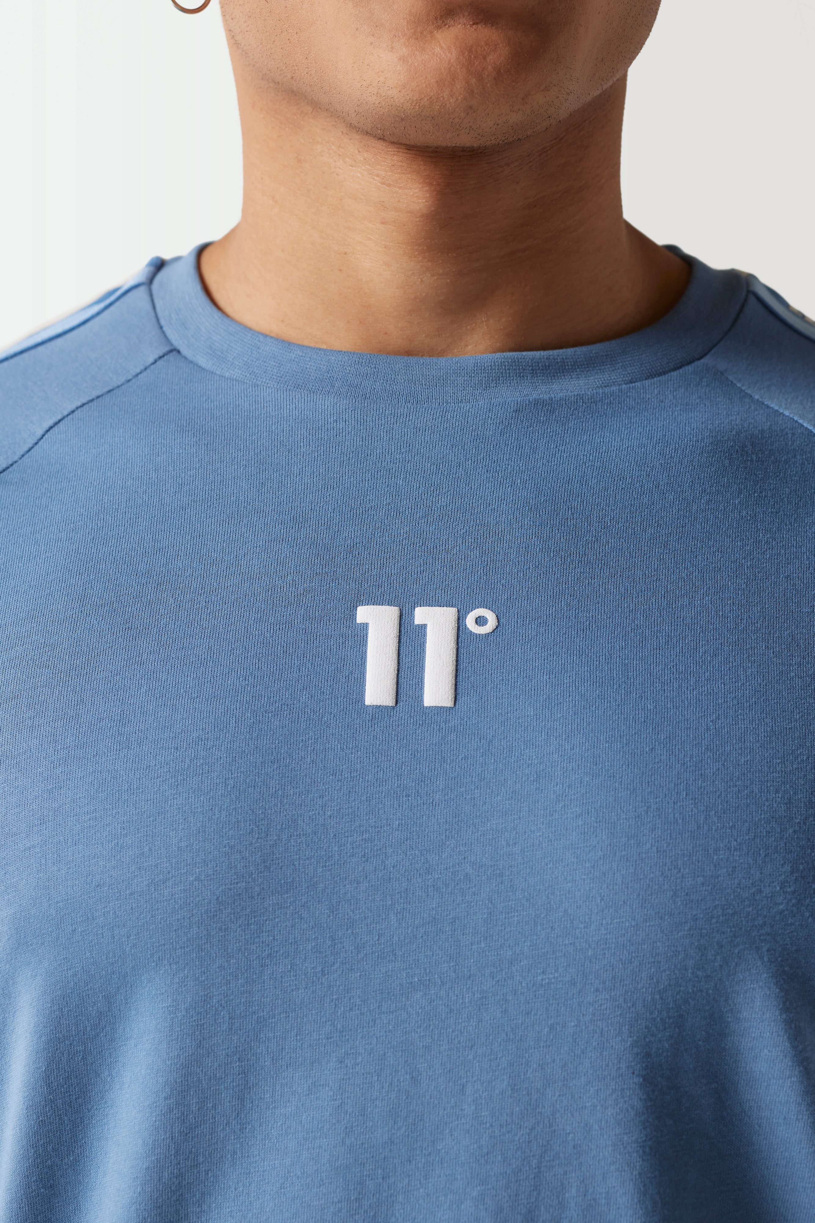 Retro Taped T-Shirt-Elemental Blue-Chest 11 Degrees logo