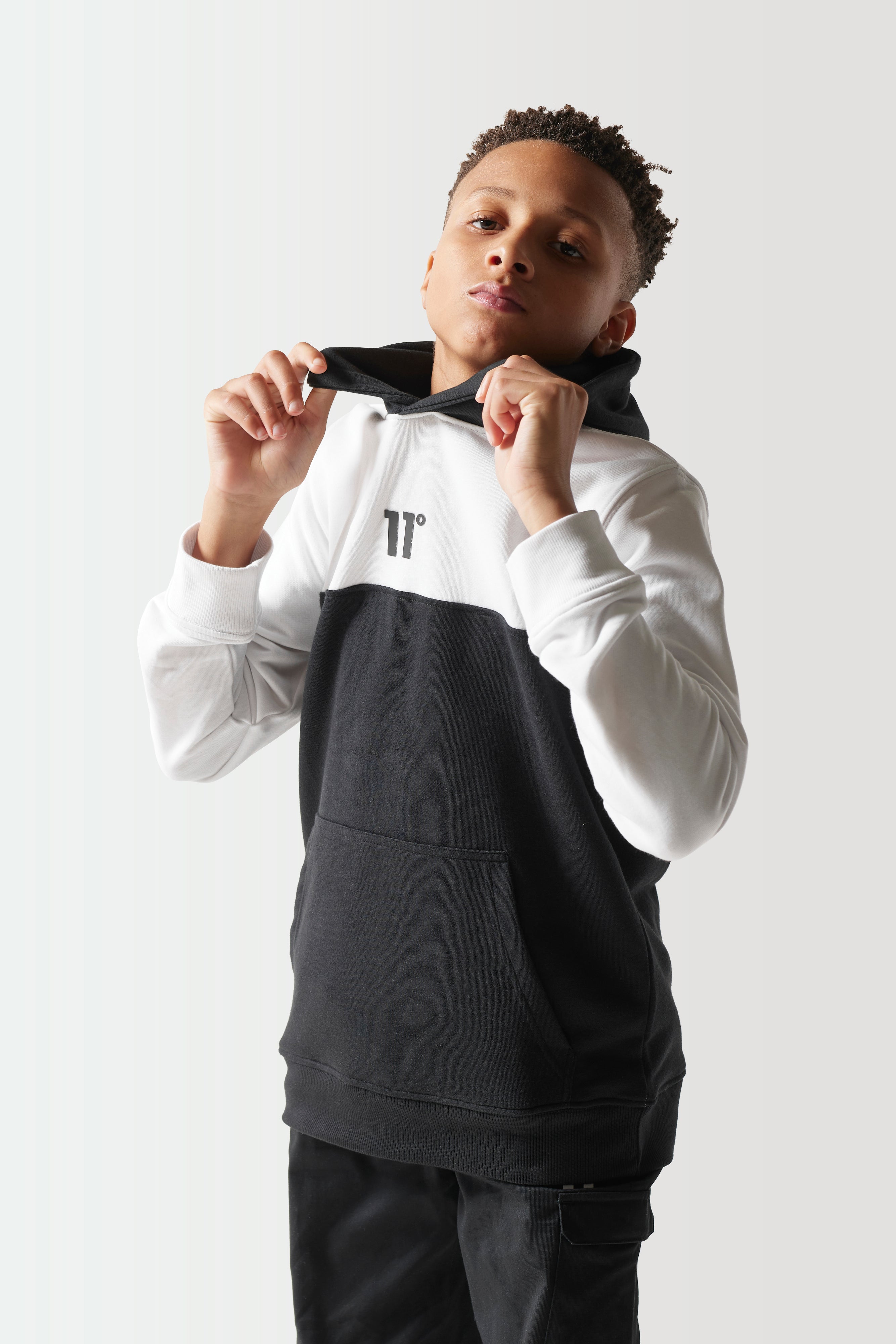 Junior Colour Block Hoodie - Black / White