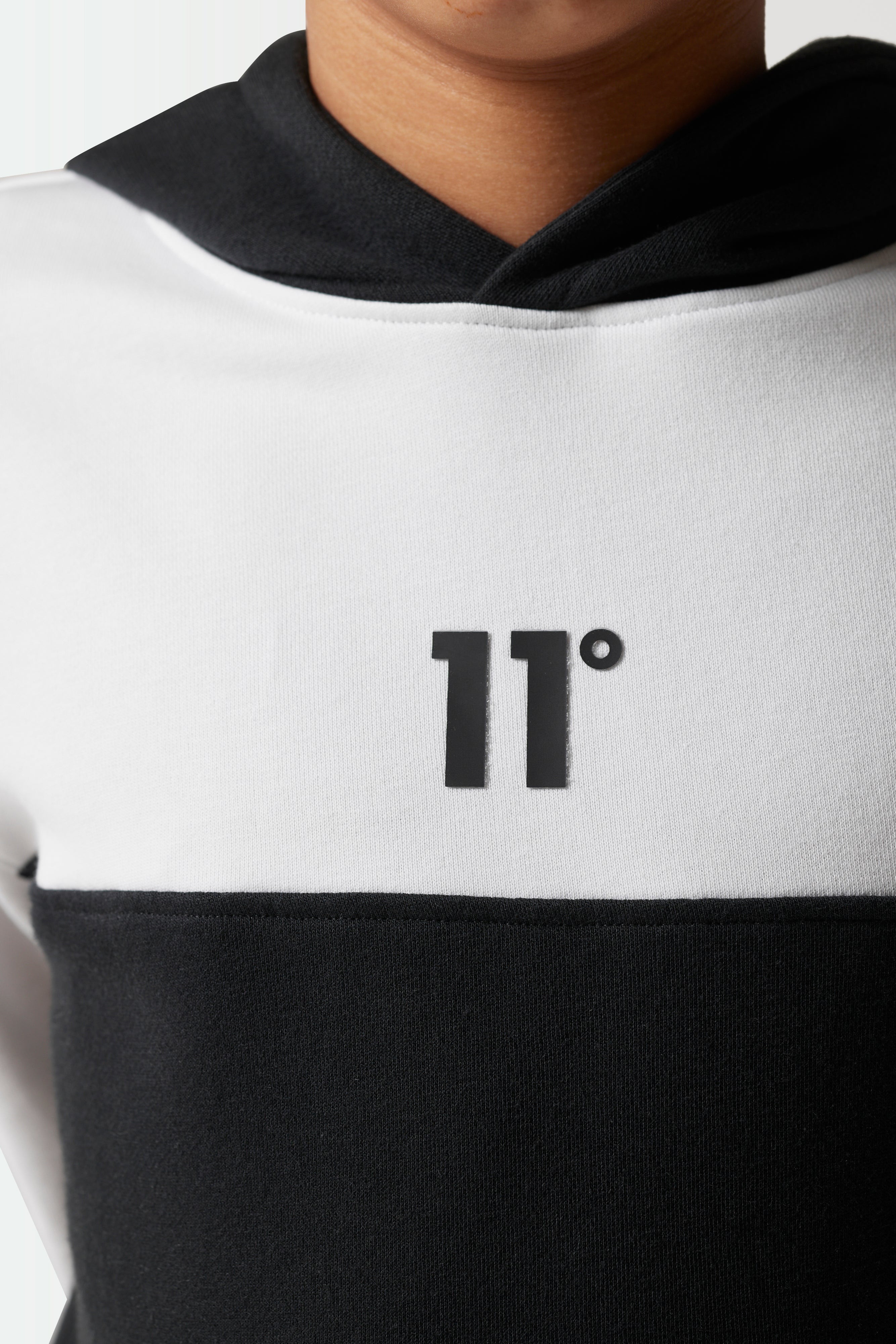 Junior Colour Block Hoodie - Black / White-Chest logo 