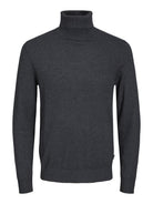 JACK & JONES Emil Knit Roll Neck Jumper in Dark Grey front model view