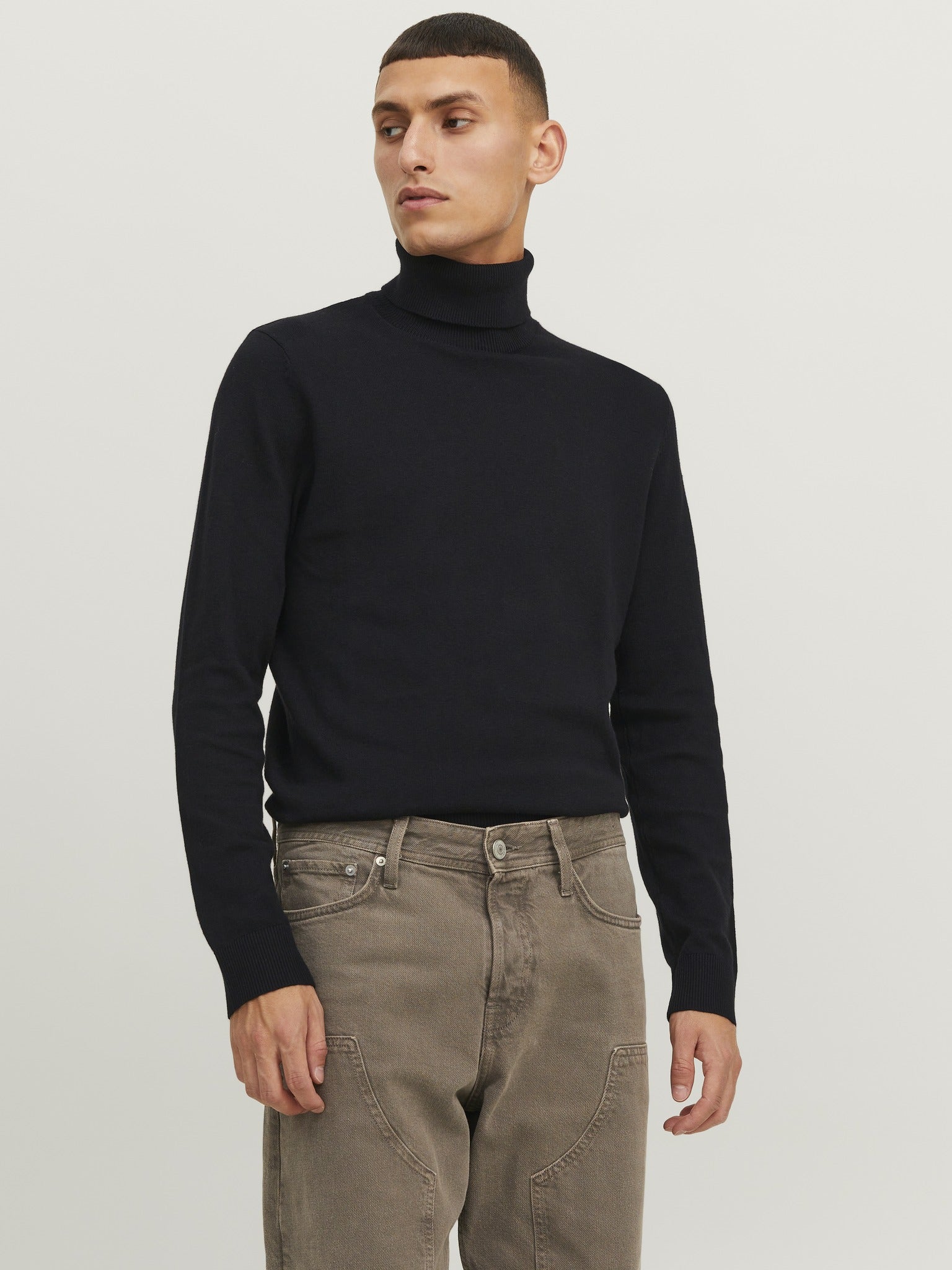 JACK & JONES Emil Knit Roll Neck Jumper in Black back model view