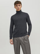 JACK & JONES Emil Knit Roll Neck Jumper in Dark Grey back model view