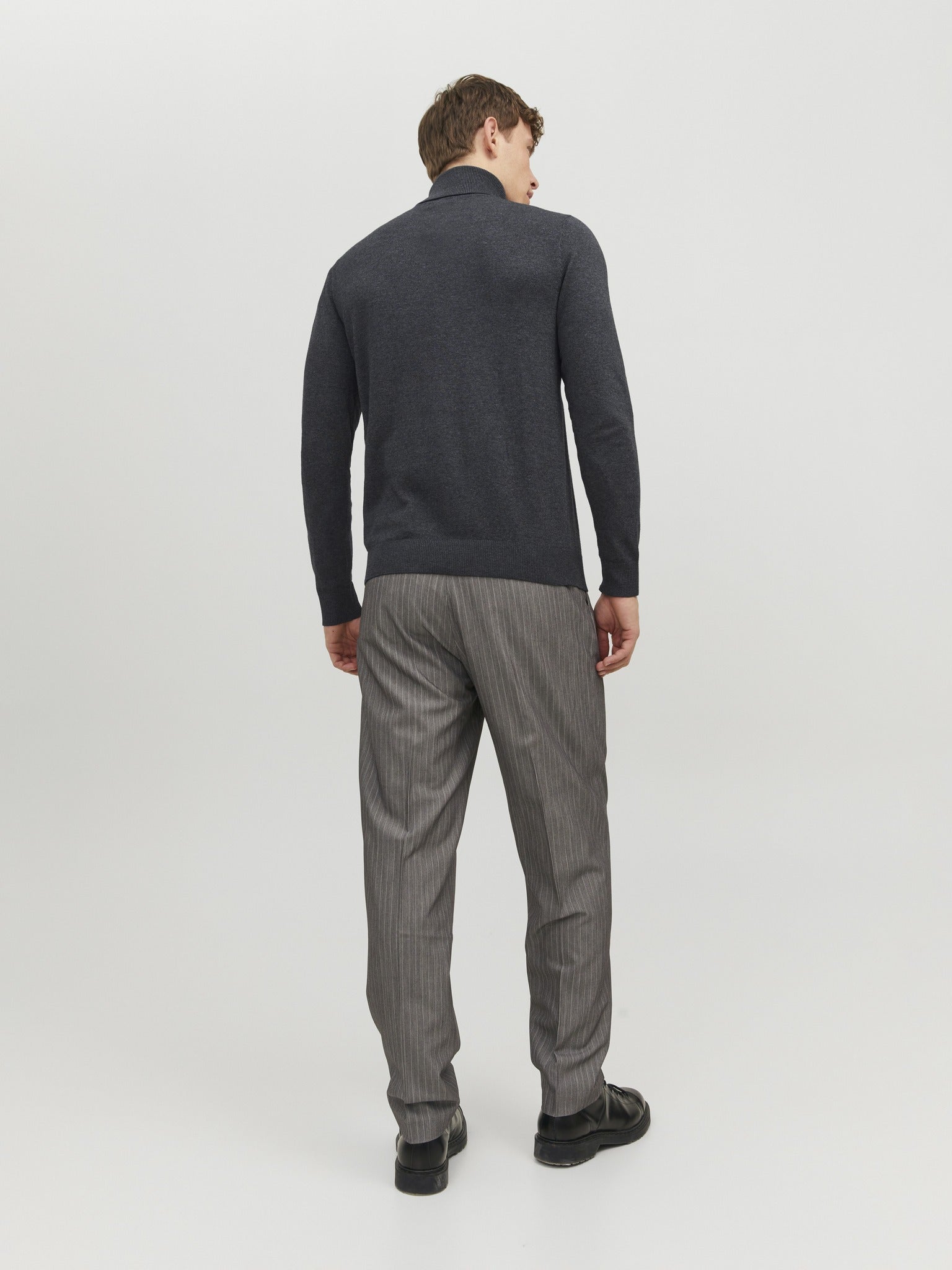 JACK & JONES Emil Knit Roll Neck Jumper in Dark Grey front view