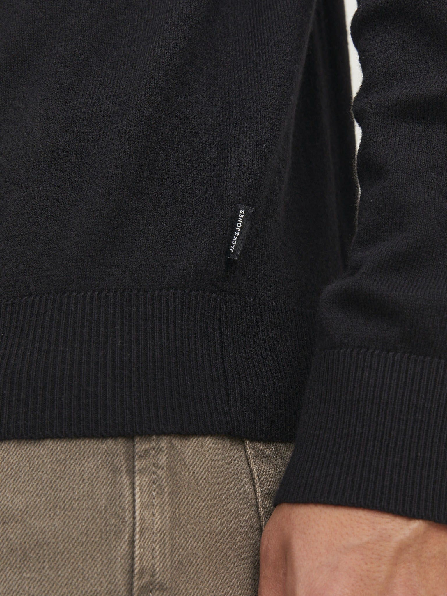 JACK & JONES Emil Knit Roll Neck Jumper in Black hem logo detail