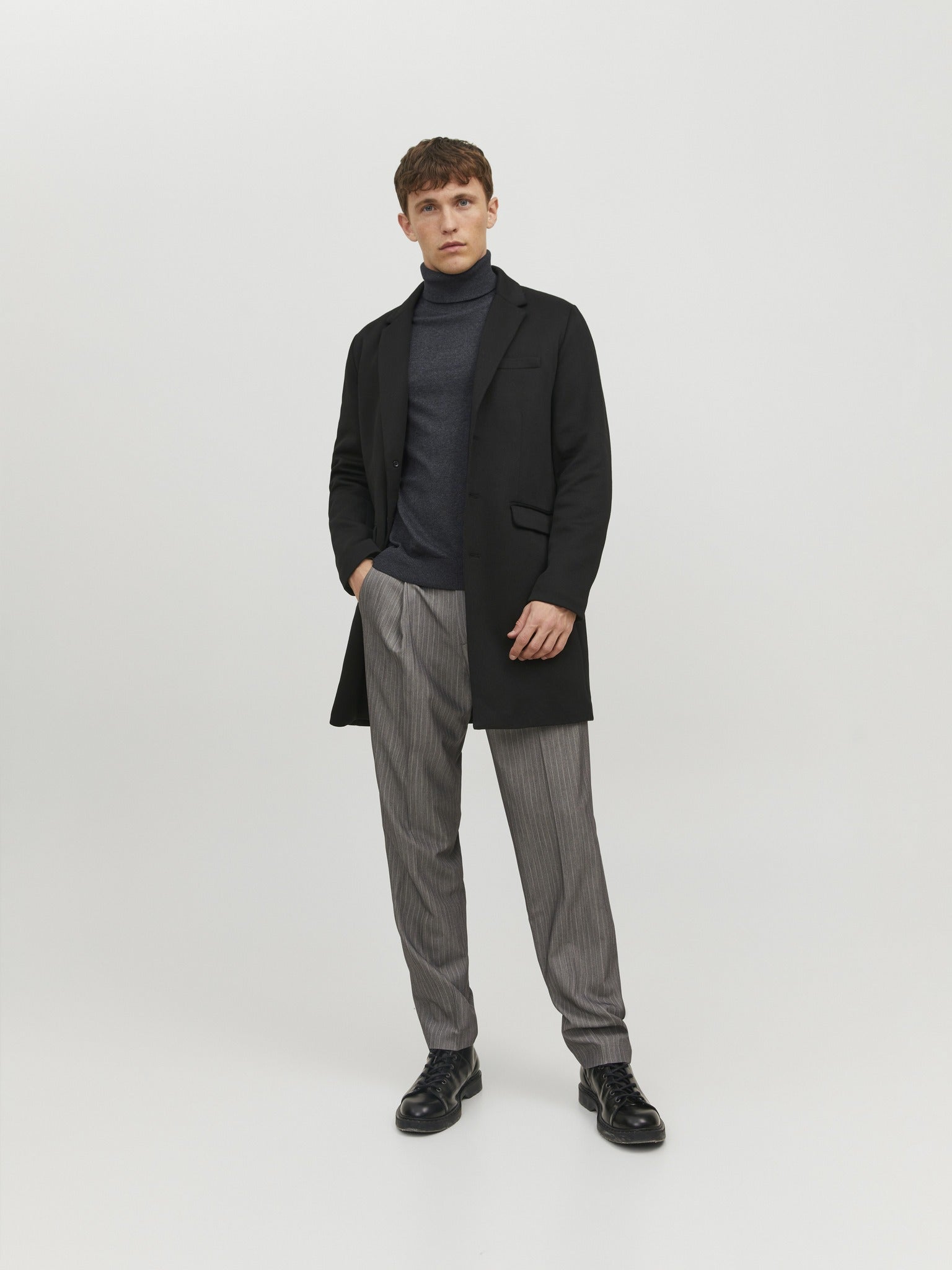 JACK & JONES Emil Knit Roll Neck Jumper in Dark Grey back view