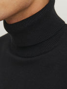 JACK & JONES Emil Knit Roll Neck Jumper in Black roll neck detail