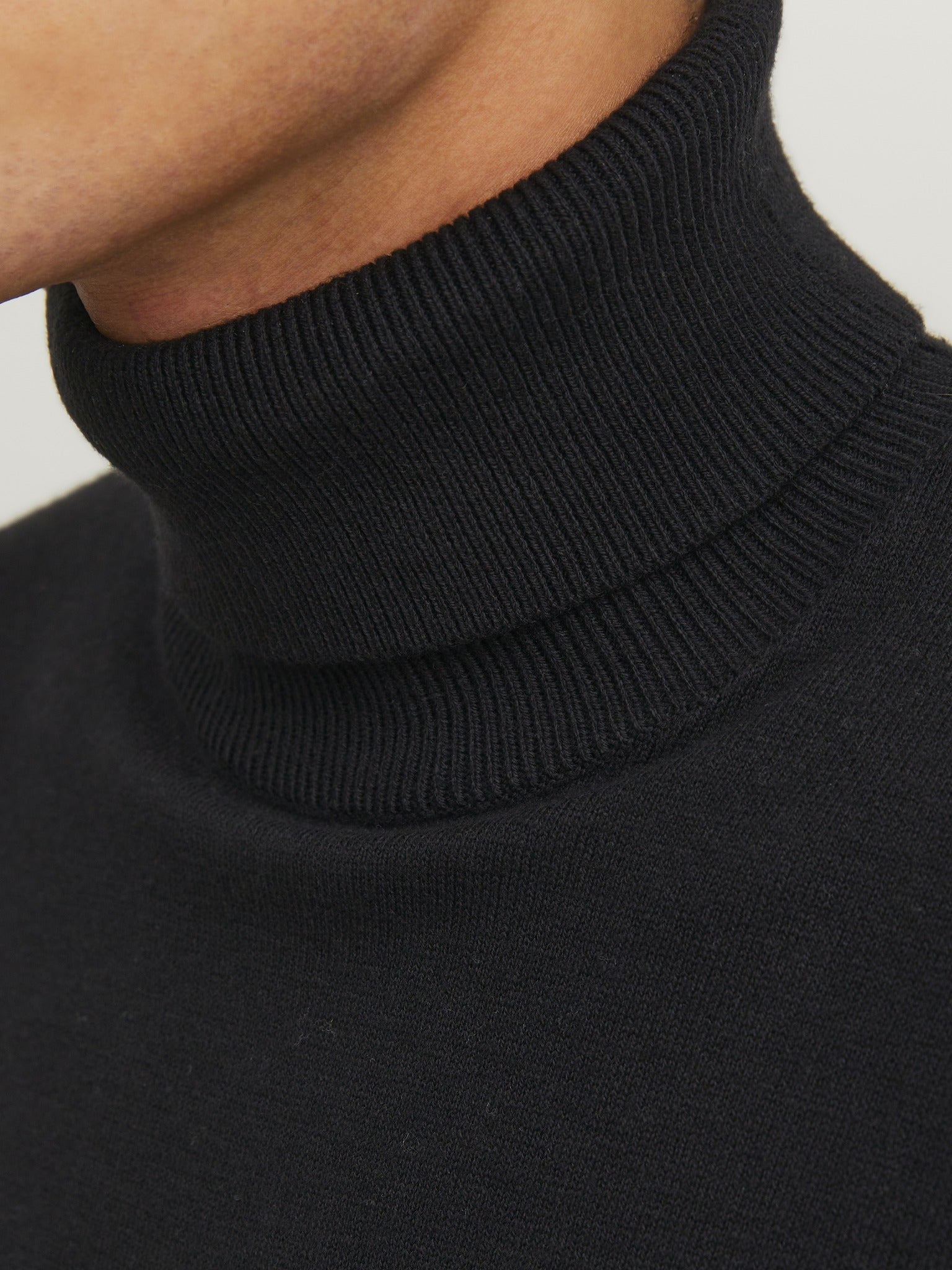 JACK & JONES Emil Knit Roll Neck Jumper in Black roll neck detail