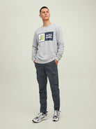 JACK & JONES JPSTACE Tucker Cargo Trousers in Asphalt front full-length model view