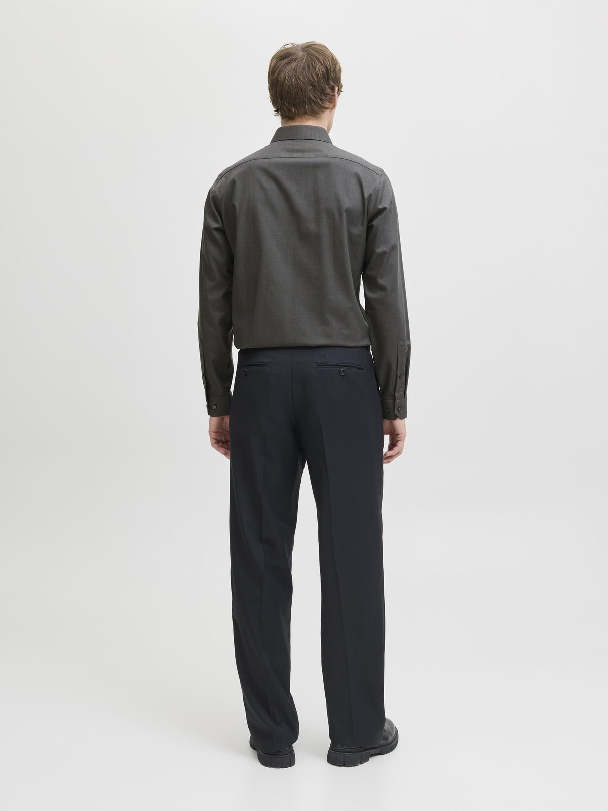 JACK & JONES parker Shirt Long Sleeve - Slim FIT in Dark Grey Melange back view on model