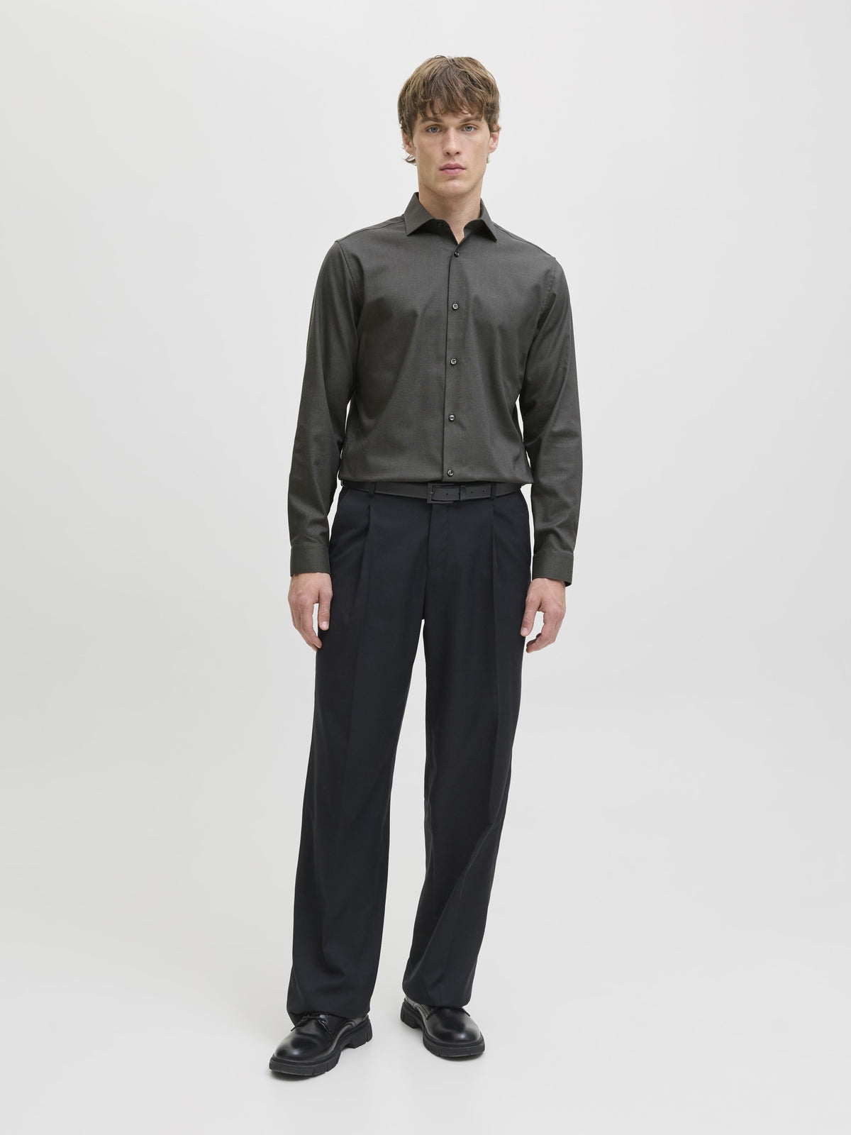 JACK & JONES parker Shirt Long Sleeve - Slim FIT in Dark Grey Melange full length view