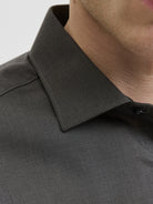 JACK & JONES parker Shirt Long Sleeve - Slim FIT in Dark Grey Melange collar and button detail