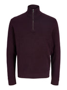 JACK & JONES Milano Stitch Knit Half Zip in Bitter Chocolate Melange front view