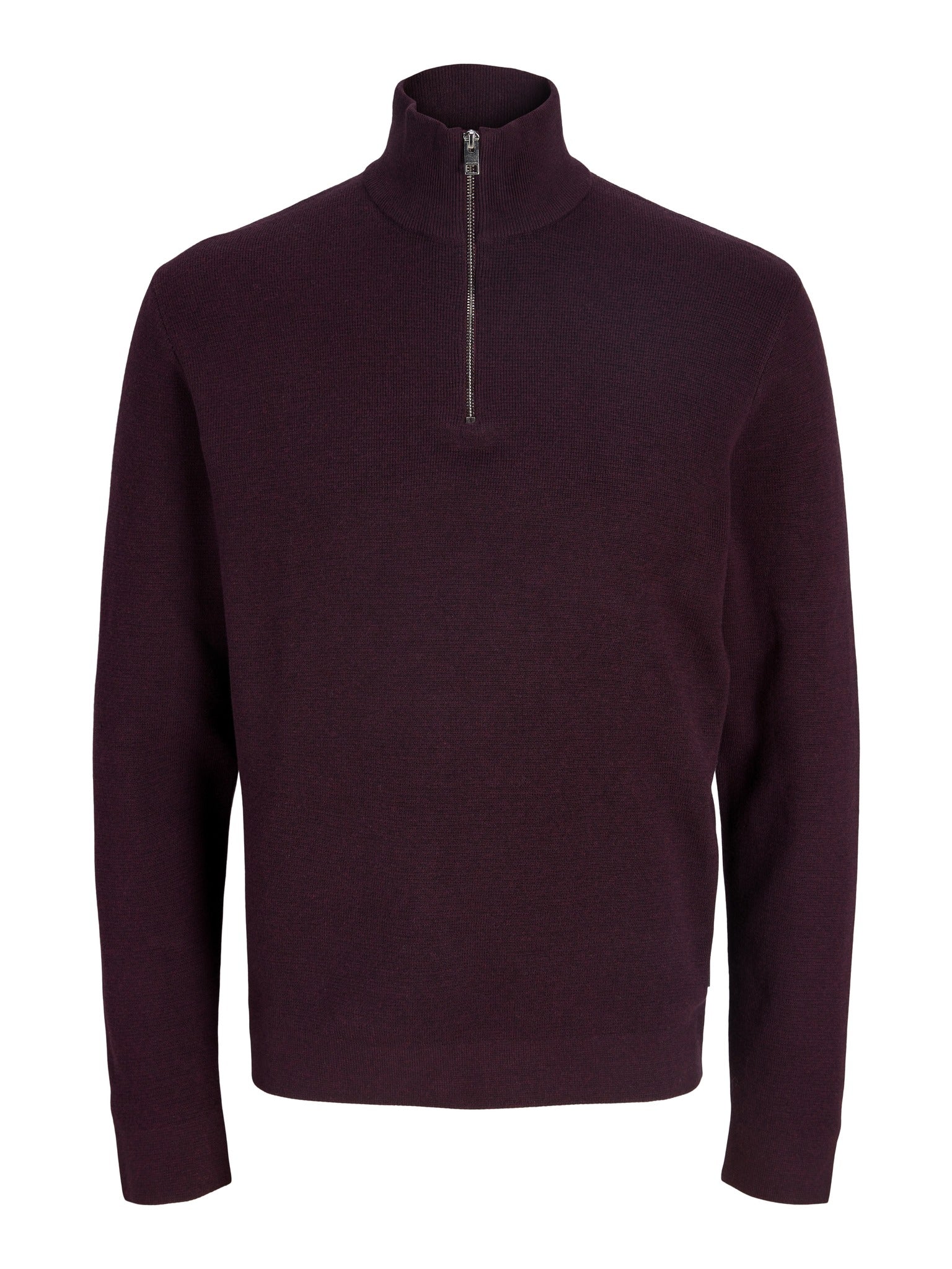 JACK & JONES Milano Stitch Knit Half Zip in Bitter Chocolate Melange front view