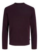JACK & JONES Milano Stitch Knit Crew Neck in Bitter Chocolate Melange front view