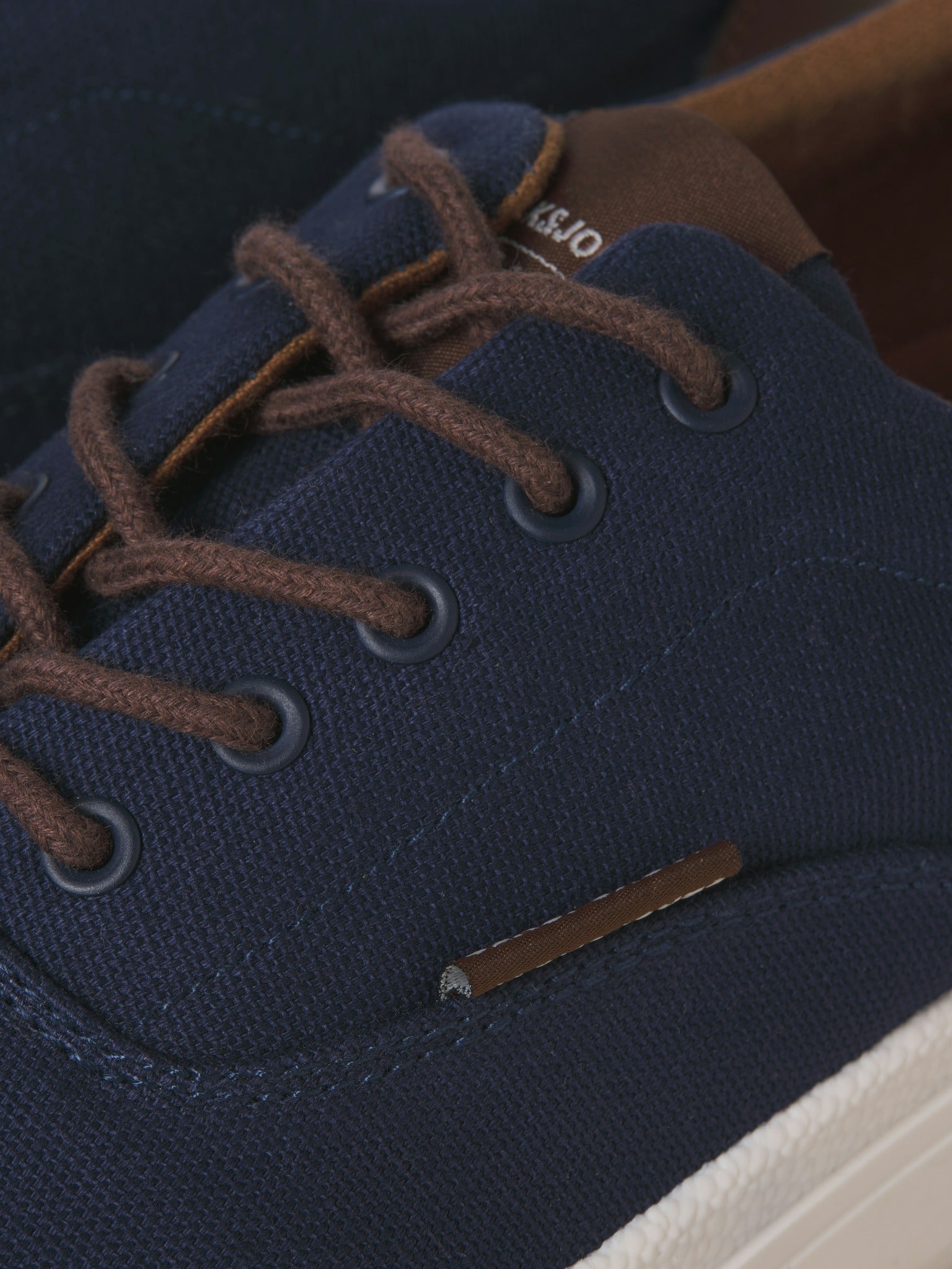 JACK & JONES Islington Canvas Sneaker in Navy Blazer lace detail