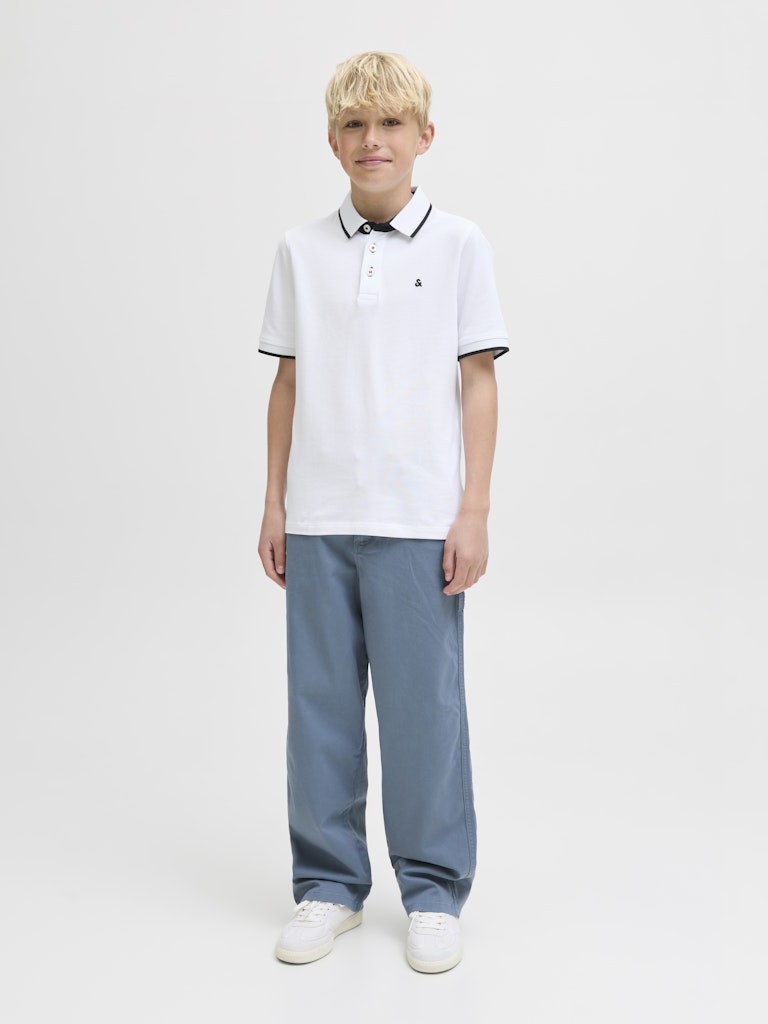 Jack Jones Youths Jack Jones Junior Classic White Paulos Polo Shirt White model front view