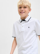 Jack Jones Youths Jack Jones Junior Classic White Paulos Polo Shirt White flat front view