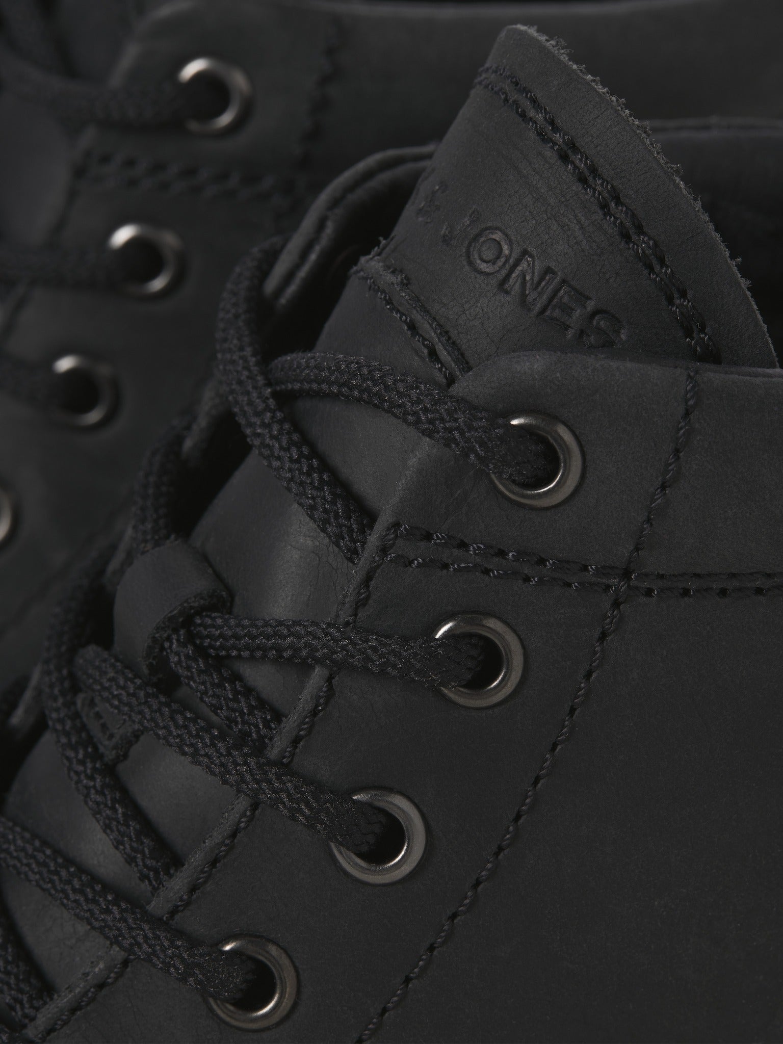 JACK & JONES Toronto Leather Boot in Black lace eyelet detail
