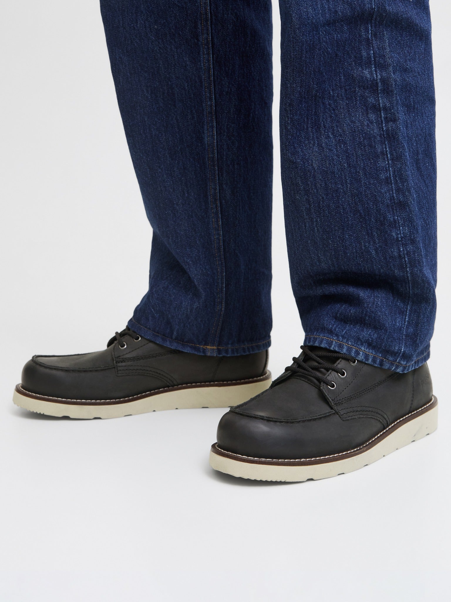 JACK & JONES Toronto Leather Boot in Black angled view on model