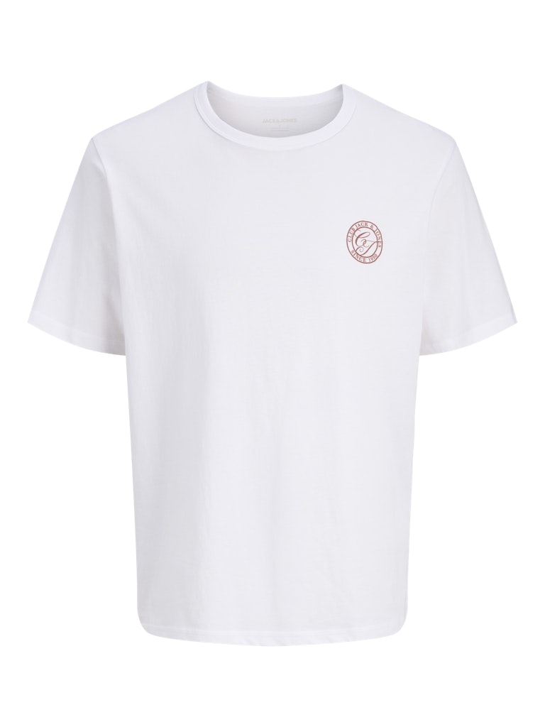 JACK & JONES YOUTHS Jjalliance Tee Ss Crew Neck Jnr bright white t-shirt front view with chest logo detail