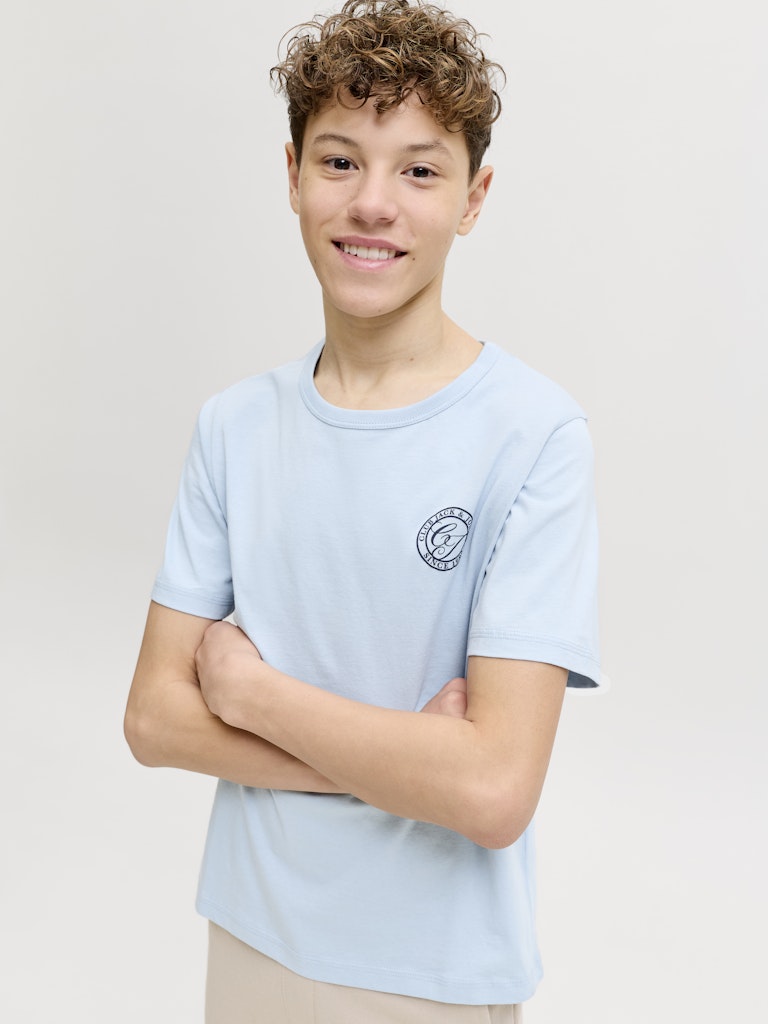 JACK JONES YOUTHS Jjalliance Tee Ss Crew Neck Jnr celestial blue t-shirt front view