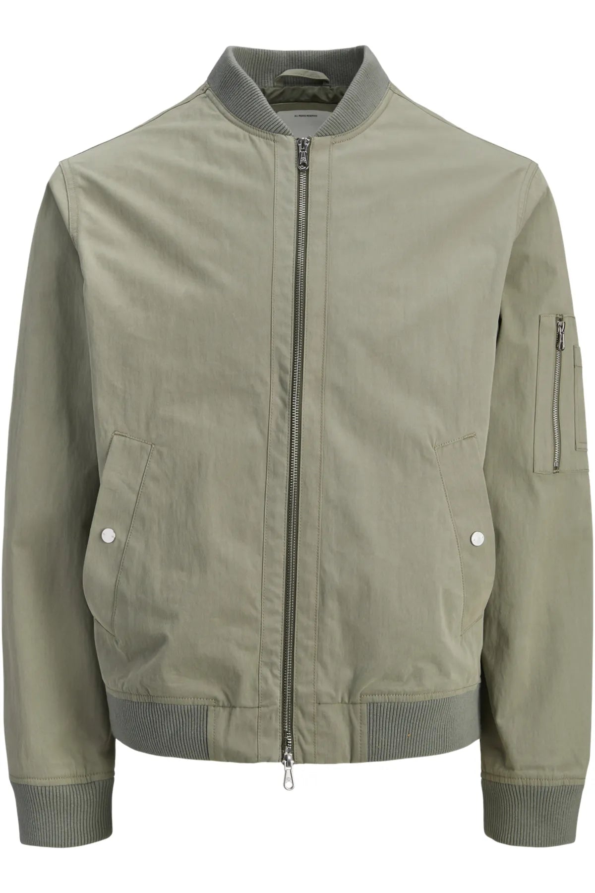 Green bomber jacket with gray accents on a white background