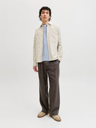 JACK JONES PREMIUM Rayle Linen Solid Long Sleeve Shirt-Moonstruck Moonstruck model front view