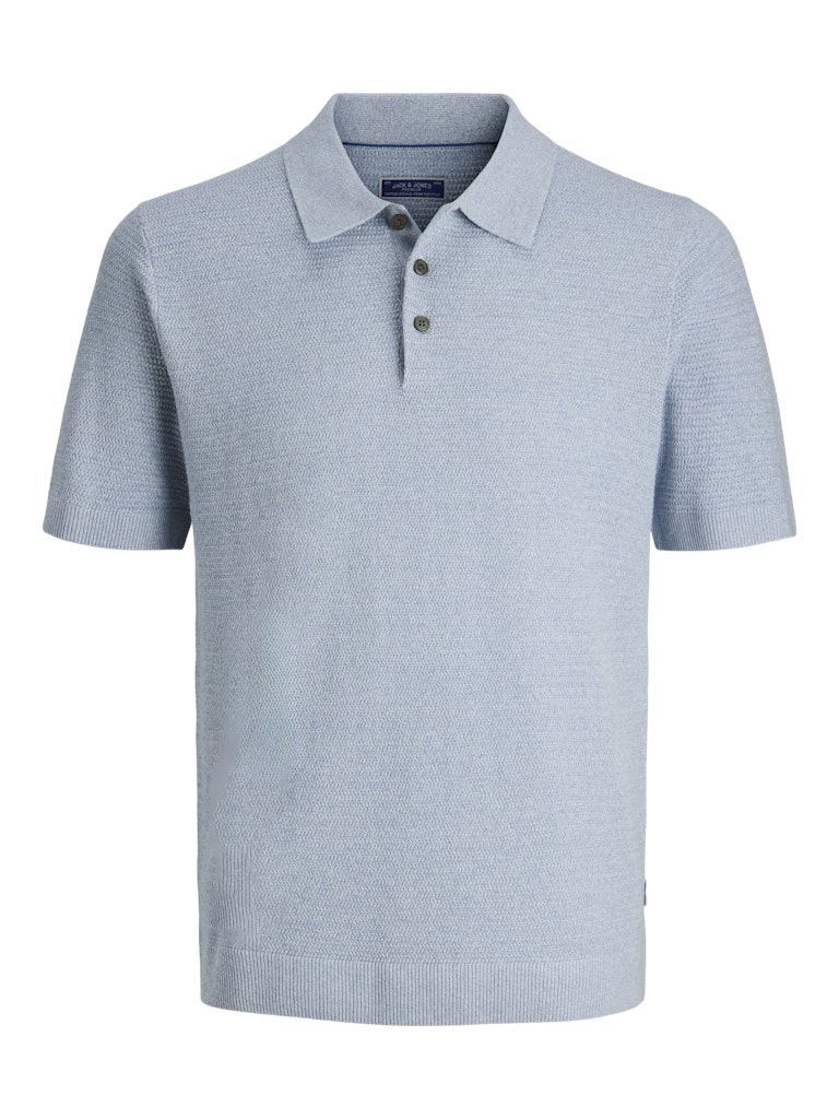 JACK JONES PREMIUM Riley Knit Polo  Ashley Blue short sleeve polo front view