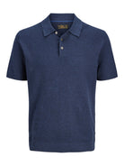 JACK & JONES Riley Knit Short Sleeve Polo in Insignia Blue twist front view