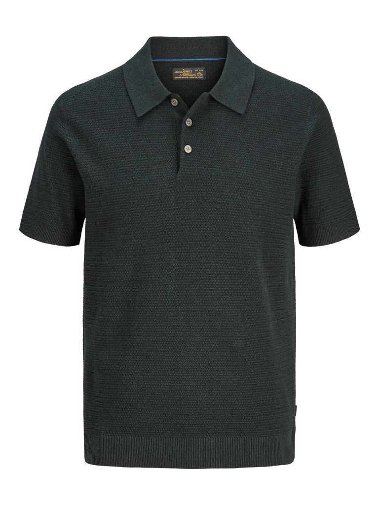 JACK & JONES Riley Knit Short Sleeve Polo in Scarab twist front view