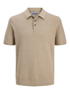 JACK JONES PREMIUM Riley Knit Short Sleeve Polo-Lemon Pepper Lemon Pepper flat front view