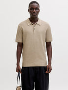 JACK JONES PREMIUM Riley Knit Short Sleeve Polo-Lemon Pepper Lemon Pepper front view