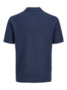 JACK & JONES Riley Knit Short Sleeve Polo in Insignia Blue twist back view