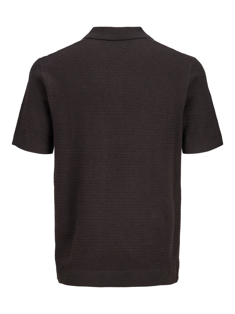 JACK & JONES Riley Knit Short Sleeve Polo in Ganache twist back view