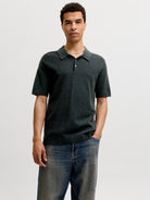 JACK & JONES Riley Knit Short Sleeve Polo in Scarab twist front model view