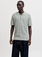 JACK & JONES Riley Knit Short Sleeve Polo in Laurel Wreath twist front model view