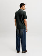 JACK & JONES Riley Knit Short Sleeve Polo in Scarab twist back model view