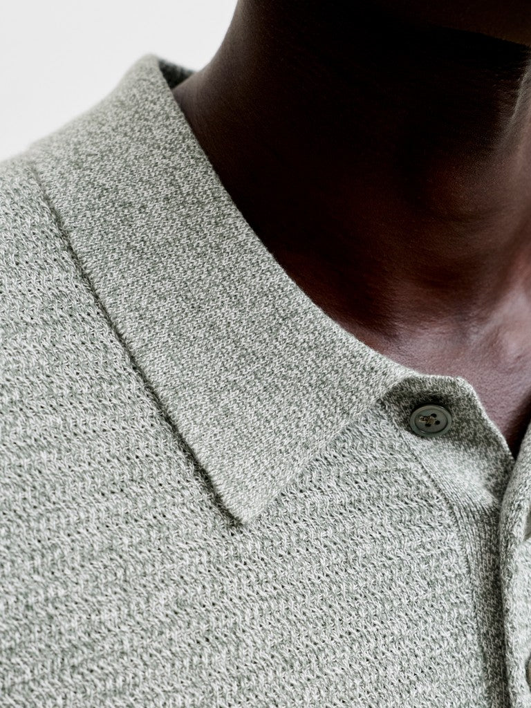 JACK & JONES Riley Knit Short Sleeve Polo in Laurel Wreath twist collar and knit texture detail
